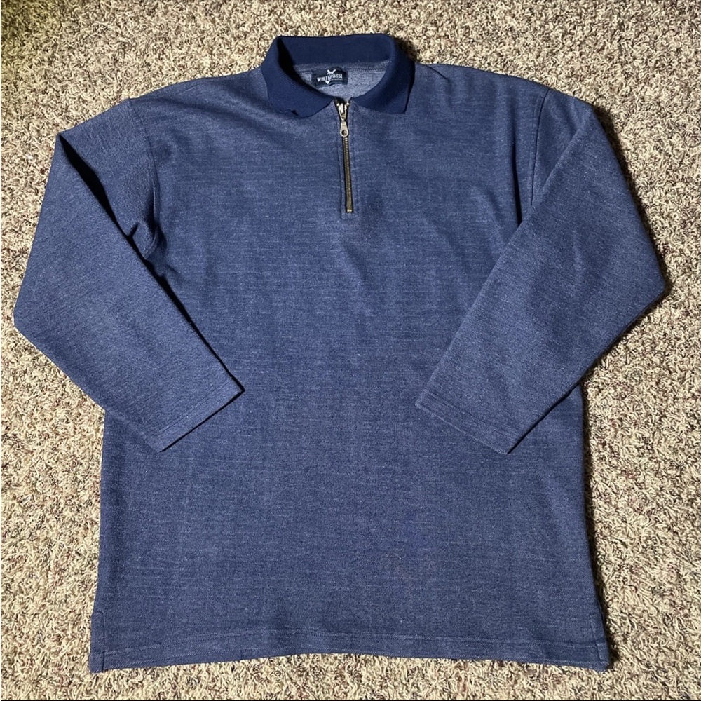 Vintage White Horse Collection Mens L/XL Blue 1/4 Zip Pullover Long Sleeve Heavy